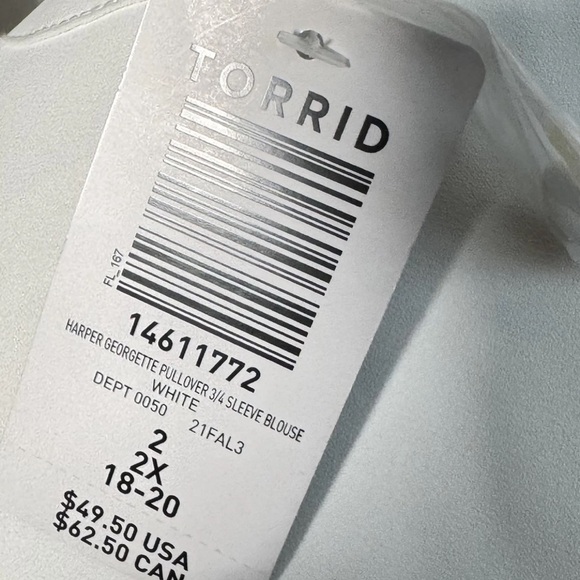 Torrid Harper Georgette Pullover 3/4 Roll Tab Sleeve Tunic Blouse White 2X NWT - Picture 9 of 11